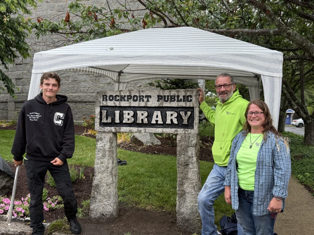 David, Meg, Library Sign