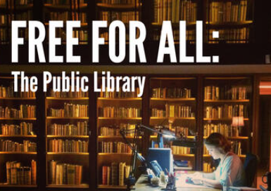 Free for all person in a library with lots of books