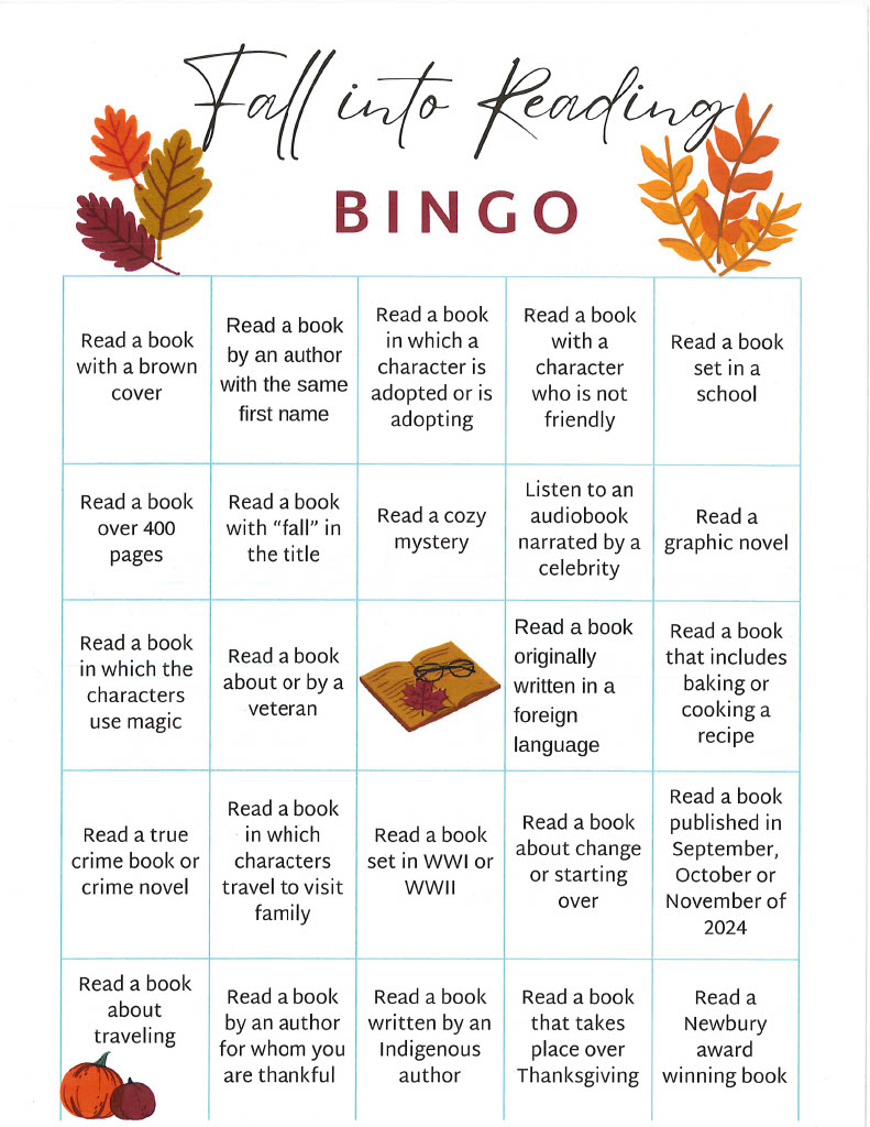 photo of the fall reading bingo card
