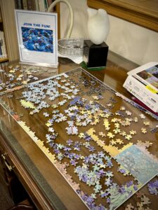 A partially completed puzzle at the library